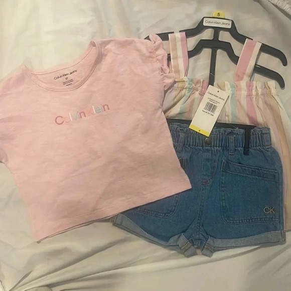 Calvin Klein pink 3 piece shirt set Jean Shorts Striped shirt #1 - Picture 2 of 7